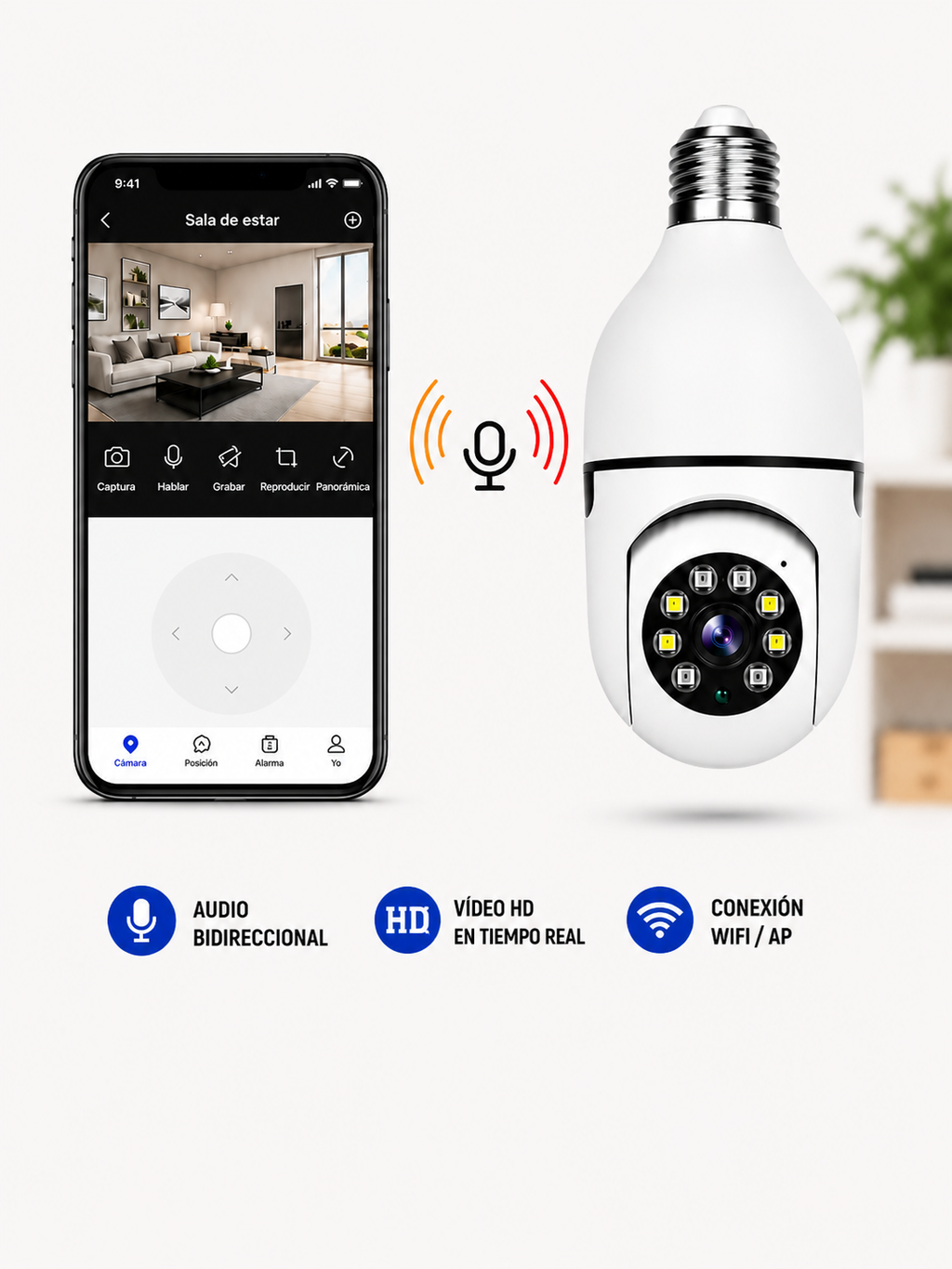 Cámara de Seguridad Inteligente Wifi 360° - con Visión Nocturna