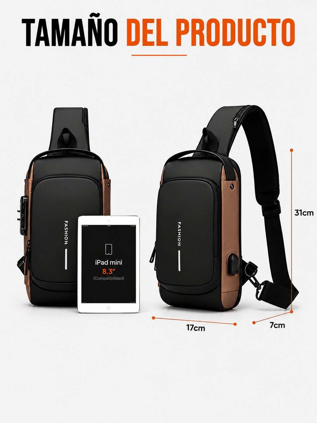 SecureGo Pro™ Bandolera Antirrobo USB Seguridad, Energía y Estilo