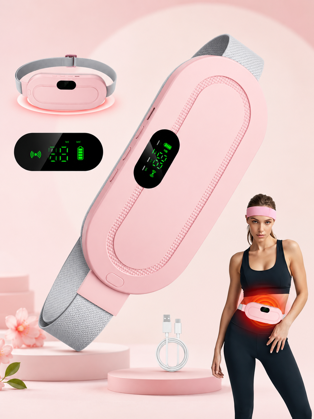 CalmaLuna™ - Cinturón Térmico Inteligente con Calor y Masaje para Cólicos Menstruales